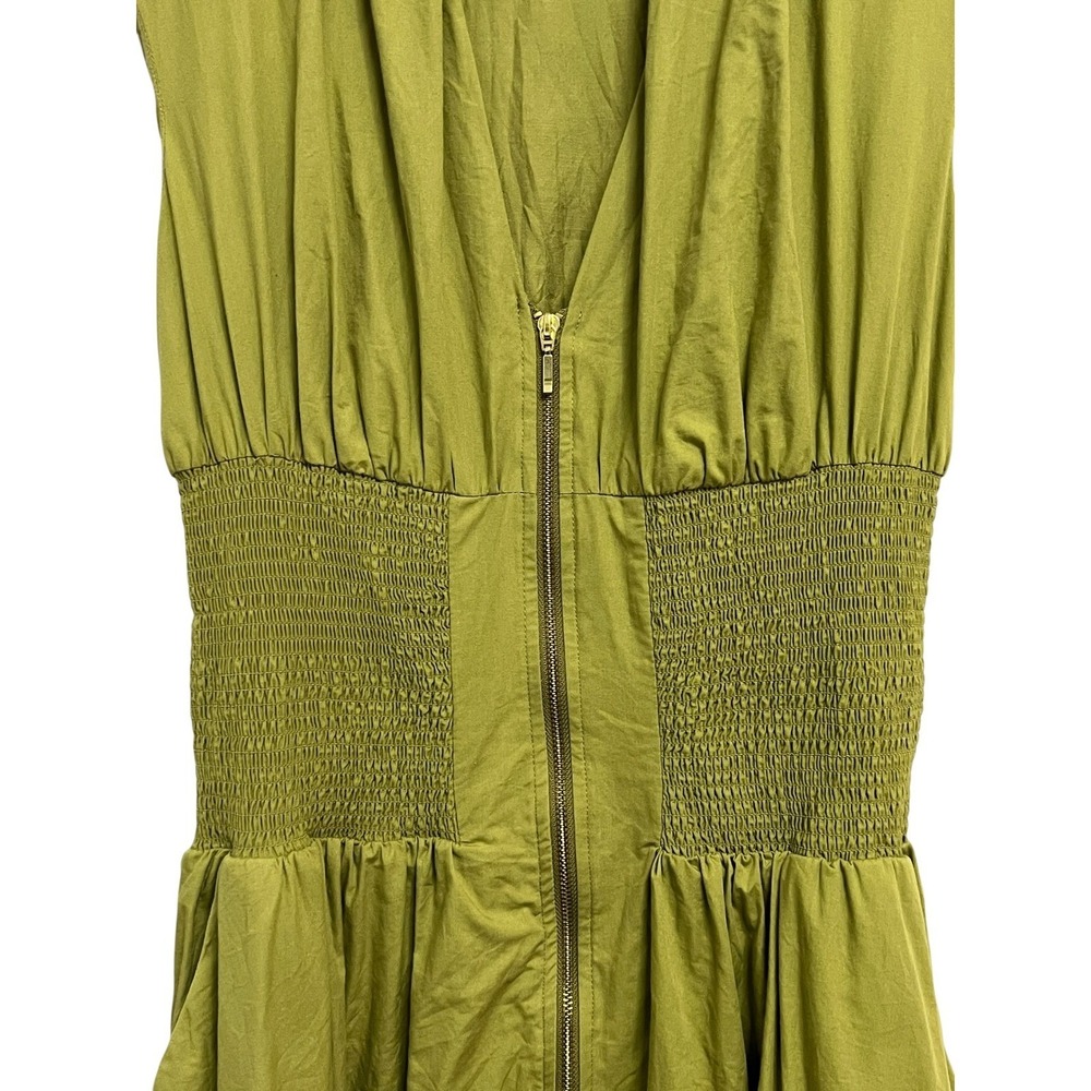Anthropologie Tommie Dress Womens Small Green Smocked Waist Zip Front Midi Boho - Picture 4 of 10
